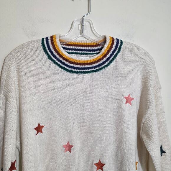 Maurices embroidered Star rainbow trim crewneck knit sweater woman's size small - Picture 12 of 14